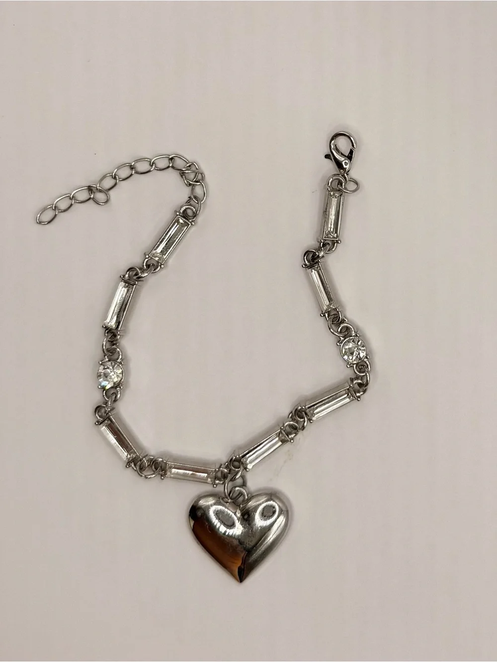 Polished Silver Heart Charm Bracelet - Women's Jewelry